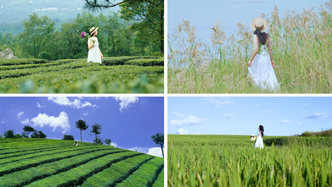 唯美清新文艺女孩 女孩户外散步 阳光美女