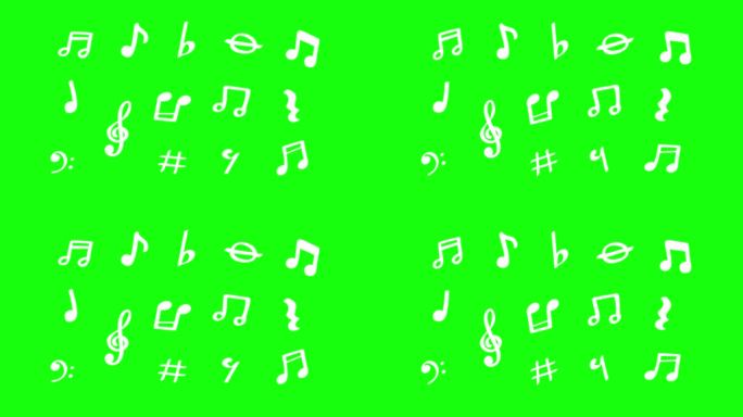 在旋律中流动的音符。音乐笔记4k动画