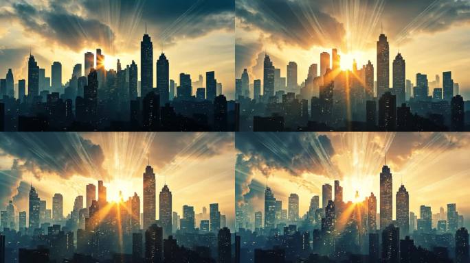 赛博城市日出剪影动画背景