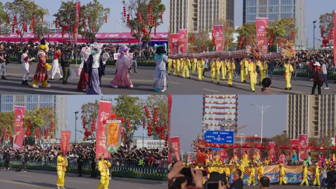 福建泉州春节踩街民俗文化活动热闹场景