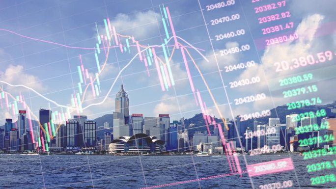 香港维多利亚港地标建筑与存量金融概念