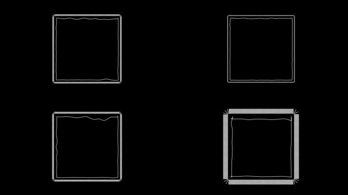 抽象的方形白线帧动画与音频振动效果在黑色背景