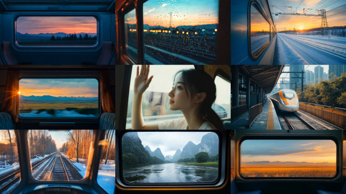 高铁火车车窗外旅途风景视频合集