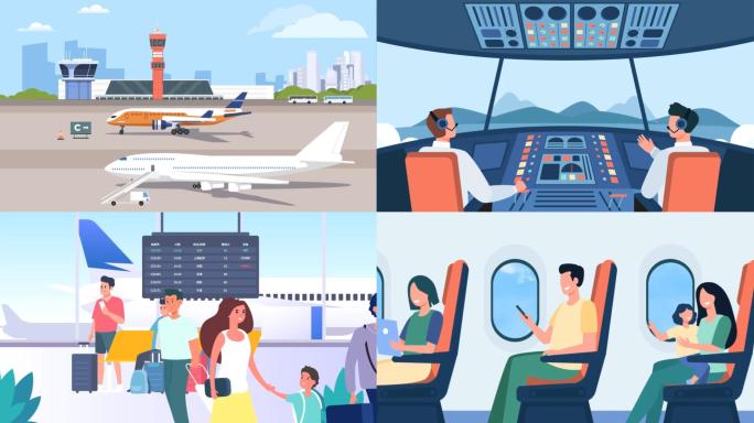 飞机航空机场外出旅行场景mg动画