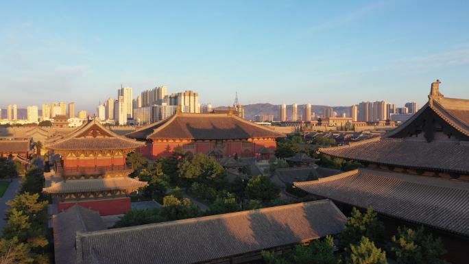 山西大同华严寺清晨航拍