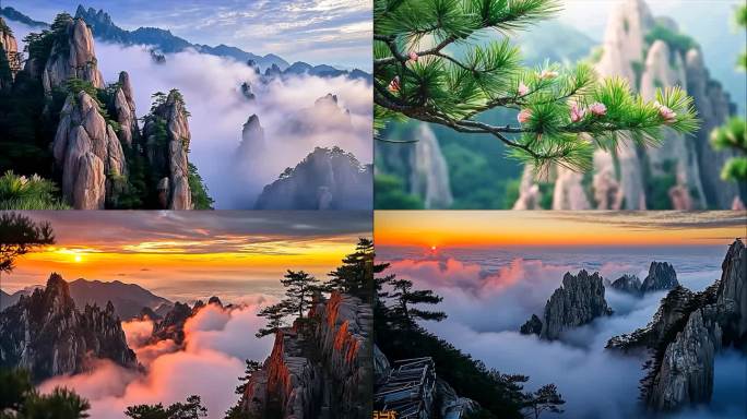 中国黄山市风景风光日出云海延时唯美空镜头