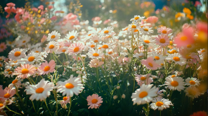 花海4K合集清晨蓝天白云风景自然风光片头