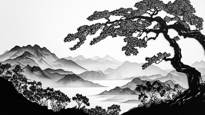 中国风山水画山水水墨山水意境中式水墨山水