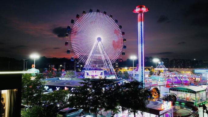 佛山高明滨河park生态文创园夜景航拍