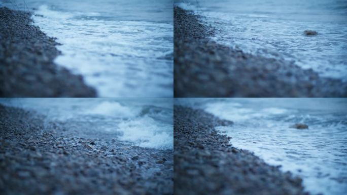 氛围感浪花拍打岸边海浪海边海水特写