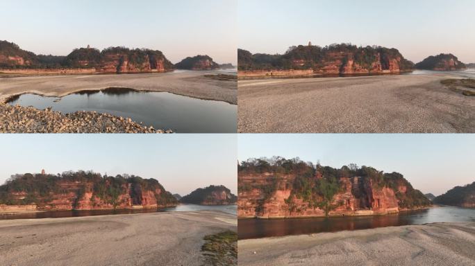 乐山市乐山大佛佛教佛脚岷江航拍