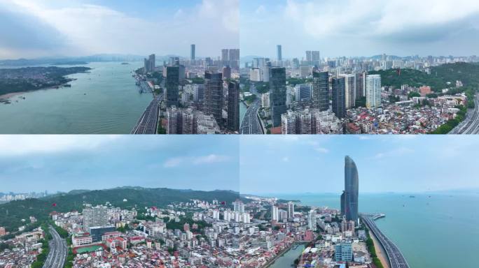 厦门鼓浪屿鹭江道飘扬的五星红旗国庆快乐