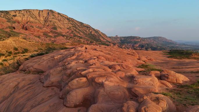 航拍陕西榆林靖边波浪谷丹霞美景