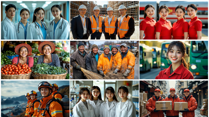 医生农民工人笑脸行业微笑百姓群像人民群众