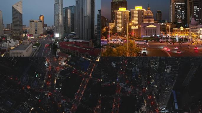 天津小白楼建筑夜景航拍