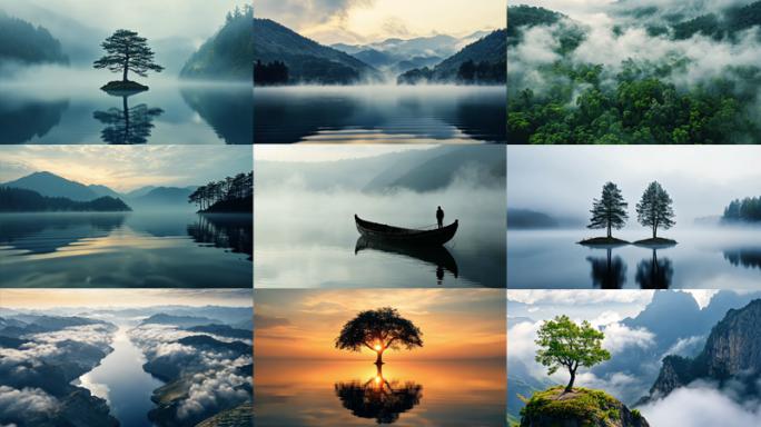 山水风景意境山水水墨美丽山河航拍绿水青山