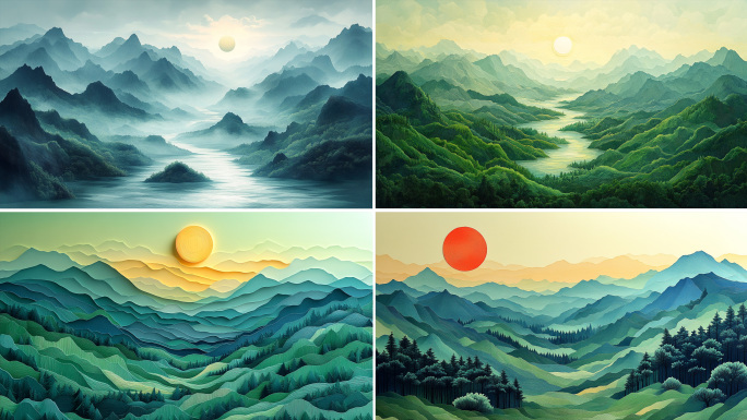 上春山中国山水青山绿水背景素材