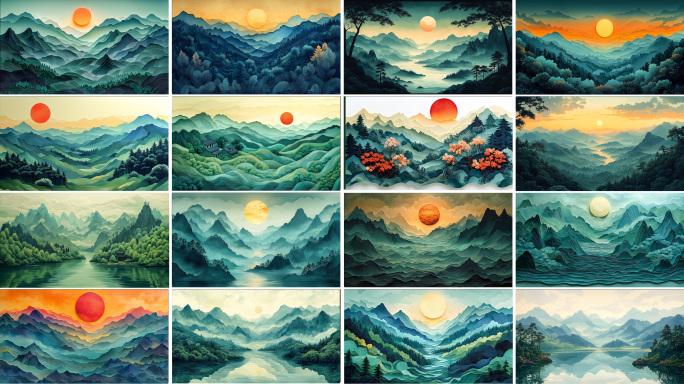 上春山中国山水青山绿水背景素材