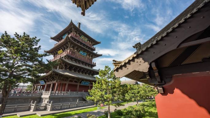 大同市平城区华严寺宝塔房檐光影延时