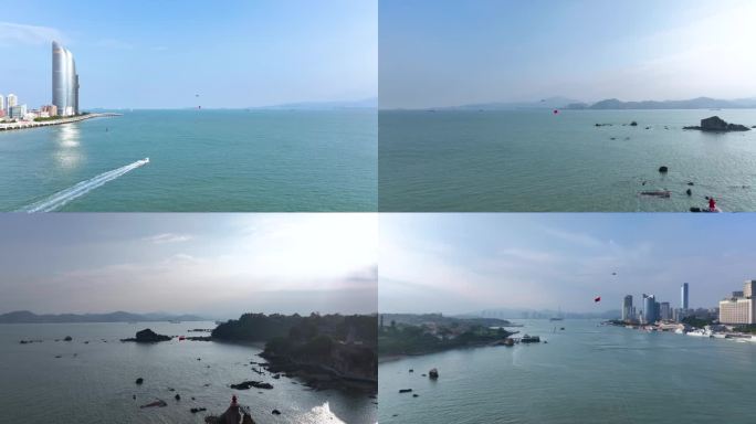 厦门鼓浪屿鹭江道飘扬的五星红旗国庆快乐