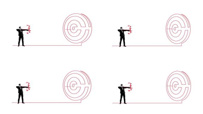商人用箭瞄准目标。专注和决心实现职业目标，追求成功。定格运动，动画。
