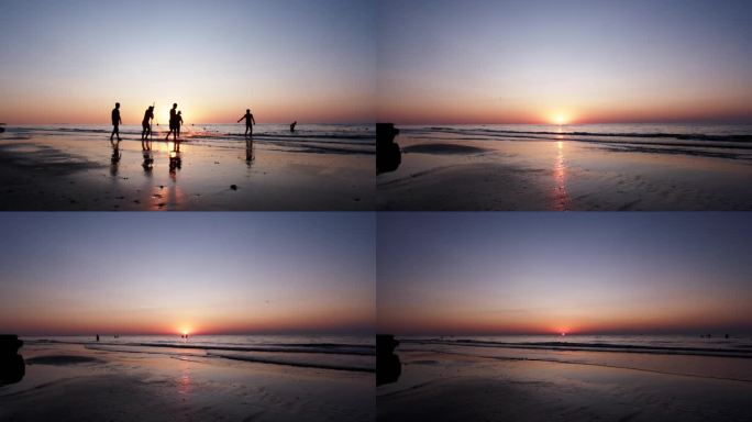 海边夕阳日落赶海