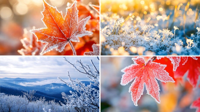 霜降节气枫叶红叶结霜秋风落叶秋景秋天丰收