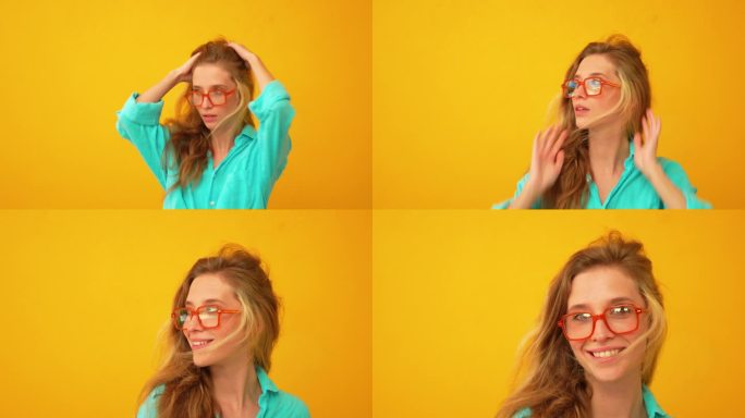 穿绿衬衫戴眼镜的时髦女人