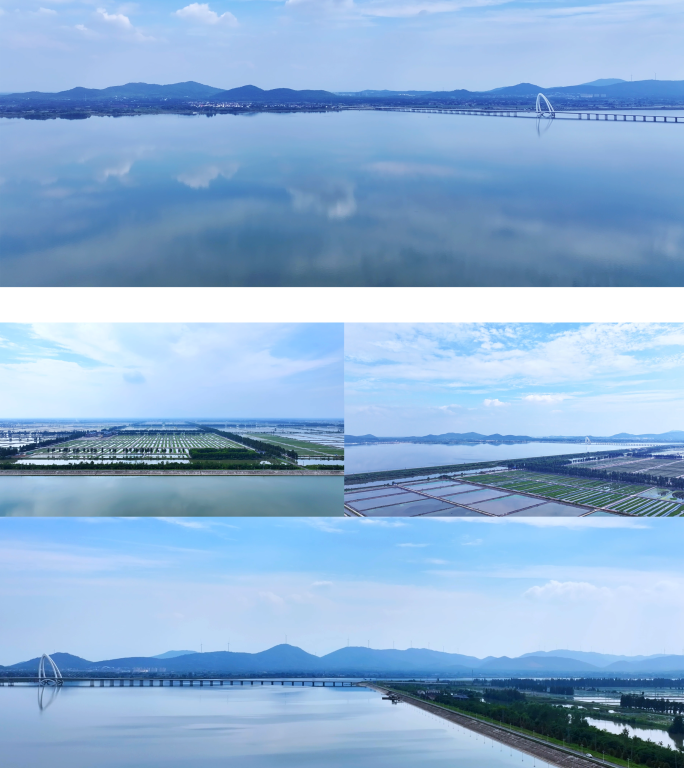 固城湖风光：花山大桥与现代产业园空中视角