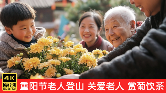 重阳节老人登山 关爱老人 赏菊 金秋