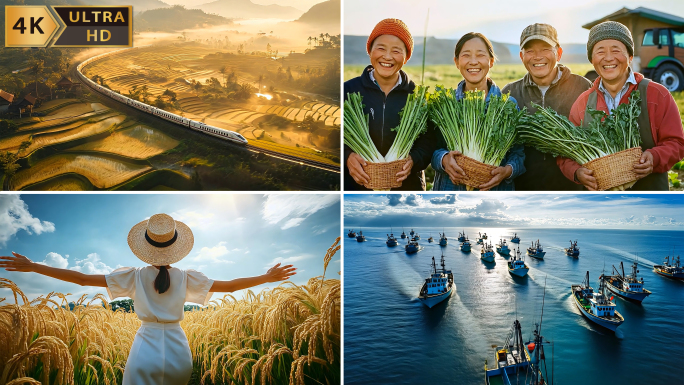 农业丰收 乡村振兴 农民水稻丰收稻田渔民