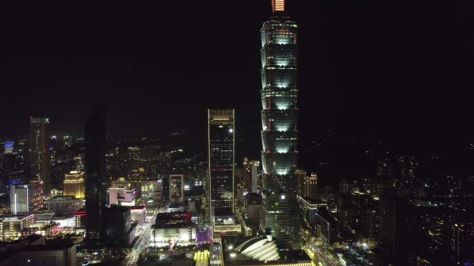 台湾台北101大厦夜景航拍【正版素材】