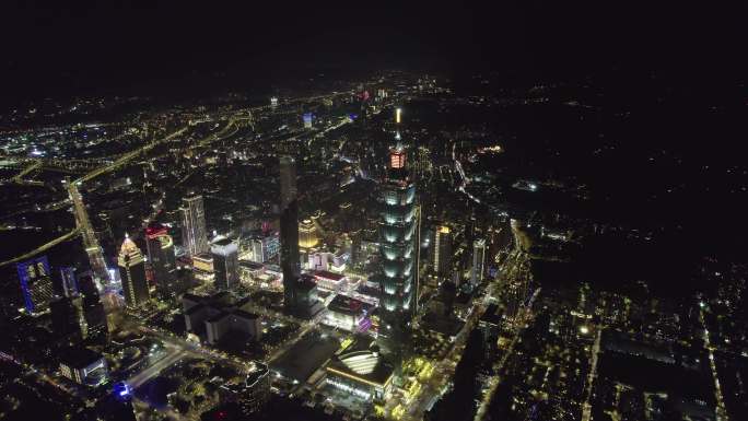 台湾台北101大厦夜景航拍【正版素材】