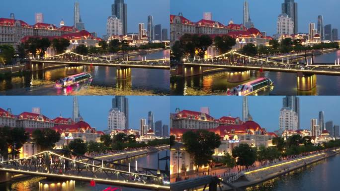 天津海河游船金汤桥夜景
