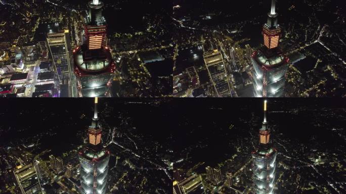 台湾台北101大厦夜景航拍【正版素材】