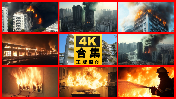 城市居民楼着火灾难消防员救火厂房工厂着火