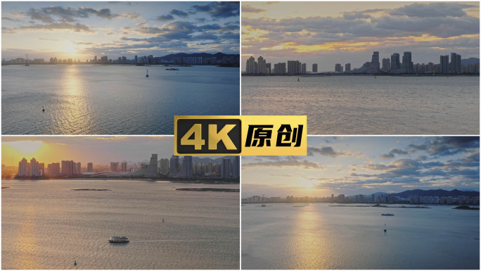 城市海湾海滨厦门海沧海上日落海湾公园