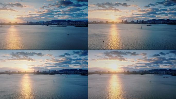 城市海湾海滨厦门海沧海上日落海湾公园