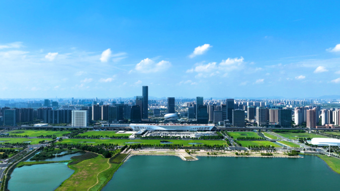 苏州相城高铁新城环秀湖高铁北站航拍延时