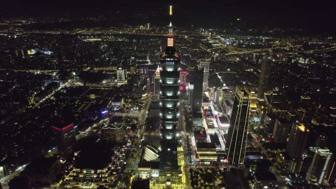 台湾台北101大厦夜景航拍【正版素材】