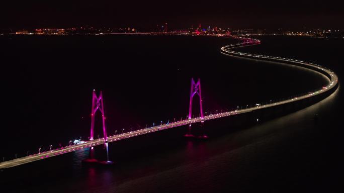 航拍港珠澳大桥夜景九州航道桥中国结580