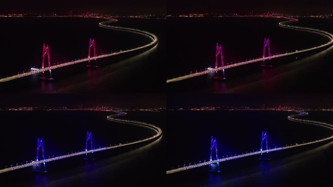 航拍港珠澳大桥夜景九州航道桥中国结580