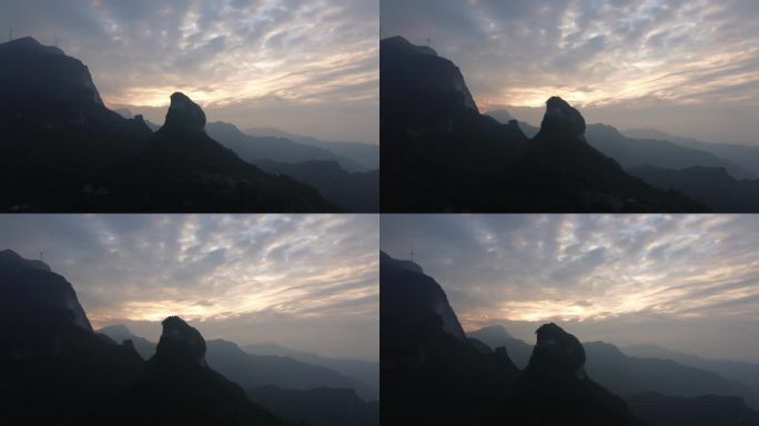 航拍山脉五彩云端
