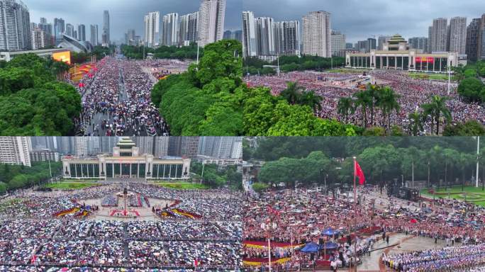 4k航拍南宁国庆升旗仪式现场