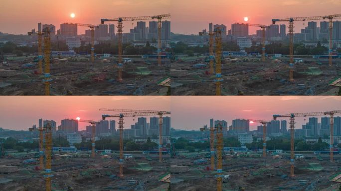 繁忙工地日落延时