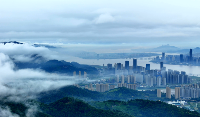 航拍浙江温州永嘉县  城市风景水墨画
