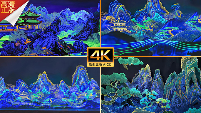 紫外灯下的中国古代山水画 荧光色彩国风