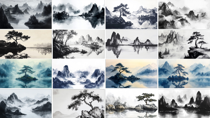 中式水墨山水中国风古典国潮意境山水