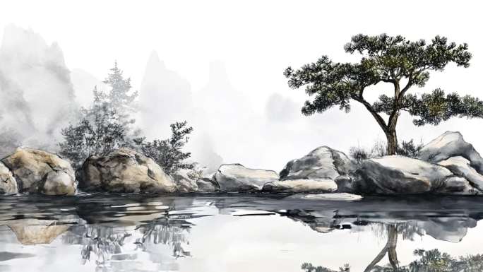 中式水墨山水中国风古典国潮意境山水