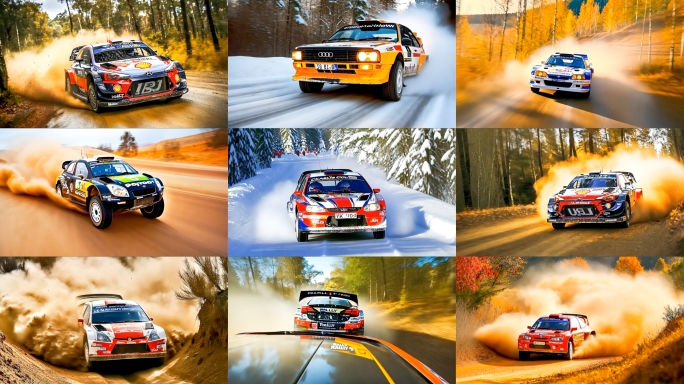 WRC汽车拉力赛越野赛车雪地山路丛林